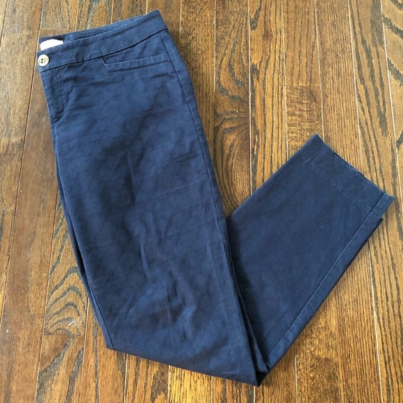 Lilly Pulitzer Women’s 2 Navy Blue Lattice Textured Skinny Ankle Pants - Picture 2 of 12